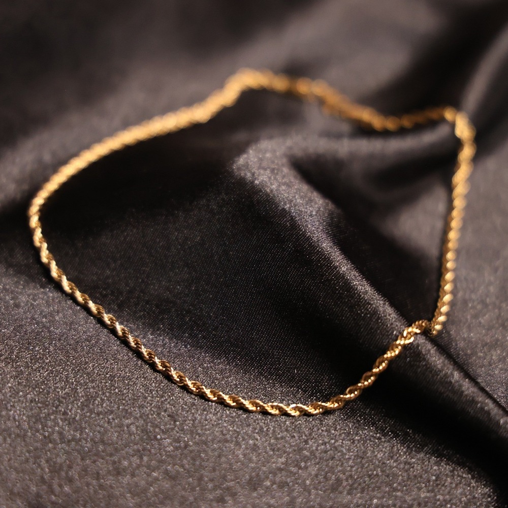 Gold Tone 3mm Rope Chain Necklace 16 Inch Twisted Link Jewelry